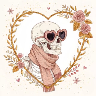Skeleton with Heart-Shaped Floral Wreath