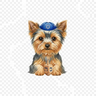 Watercolor Yorkshire Terrier with Dreidel