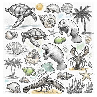 Playful Sea Life Doodle Collage
