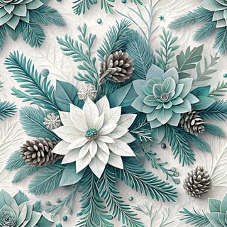 3D Winter Flowers with Pine Sprigs