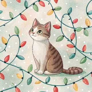 Festive Christmas Lights with Centered Cat
