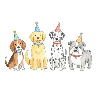 Party Dogs Watercolor Clipart