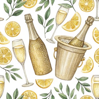 Watercolor Lemon & Champagne Pattern