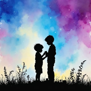 Silhouette of Boys with Colorful Background