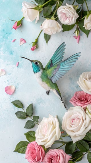 Watercolor Hummingbird with Roses
