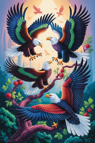 Colorful Eagles in Vibrant Nature Scene