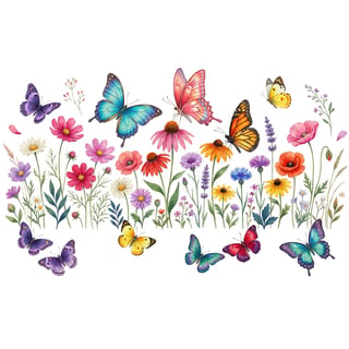 Vintage Butterfly & Wildflower Illustration