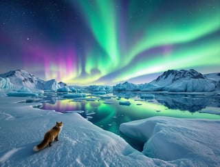 Aurora Borealis Over Polar Glacier