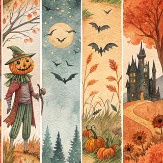 Watercolor Halloween Collage Art