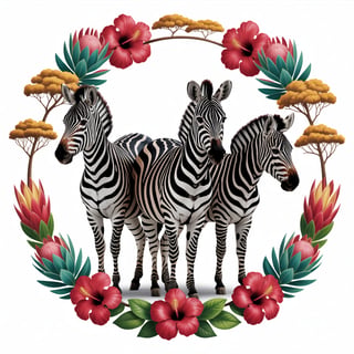 Zebras Centered in Vibrant African Scene