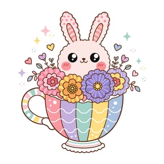 Kawaii Bunny in Pastel Teacup
