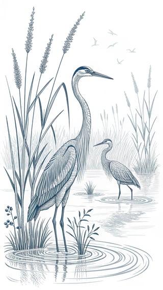 Minimalist Heron Line Art
