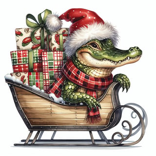 Cajun Alligator Christmas Illustration