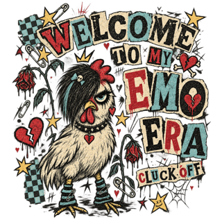 Vintage Emo Chicken Illustration
