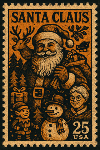 Retro Santa Claus Postage Stamp