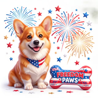 Cheerful Corgi with Patriotic Toy