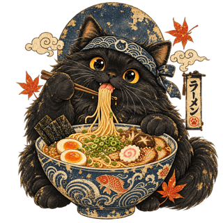 Vintage Japanese Ramen Cat Poster