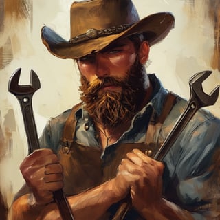 Young Man with Cowboy Hat and Spanners
