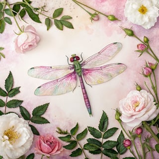 Watercolor Illustration of a Vibrant Dragonfly