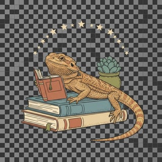 Bearded Dragon Reading Book Illustration