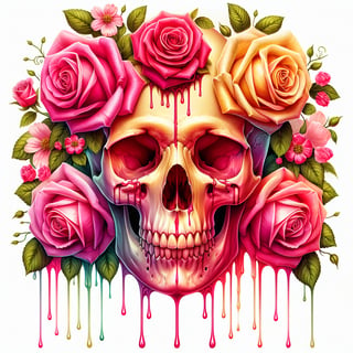 Skull with Pink and Red Roses Illustration