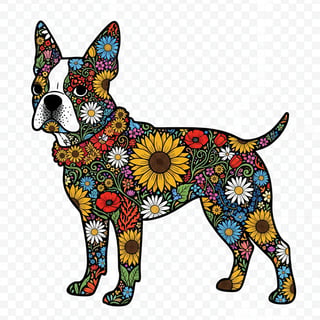 Boho Floral Boston Terrier Illustration