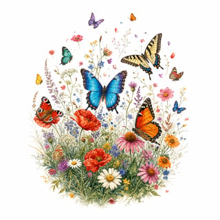 Vintage Butterfly Meadow Illustration