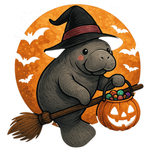 Cute Halloween Manatee Illustration