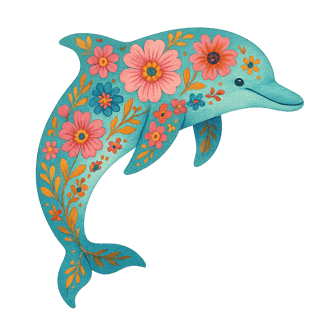 Boho Floral Dolphin Illustration