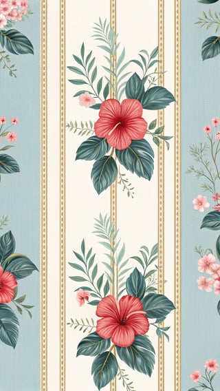 Vintage Blue & Cream Floral Wallpaper