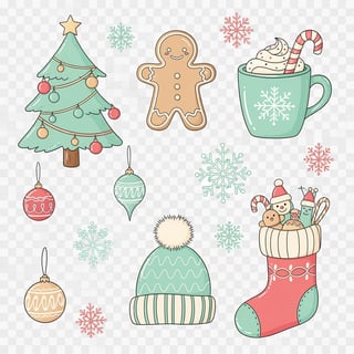 Cozy Pastel Christmas Doodle Clipart