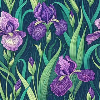Neon Violet and Emerald Iris Meadow
