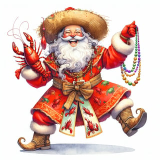 Cajun Santa Claus Watercolor Art