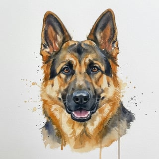 Watercolor German Shepherd Portrait