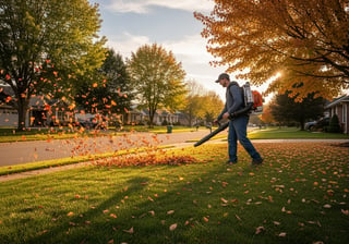 8K Photo of Landscaper with Leaf Blower