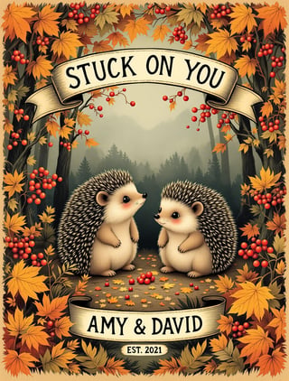 Vintage Hedgehogs in Autumn Artwork