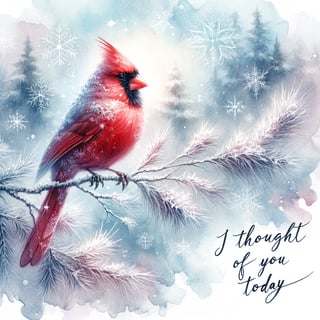 Winter Watercolor with Red Cardinal