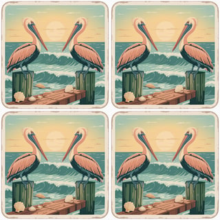 Retro Pelican Coastal Pattern