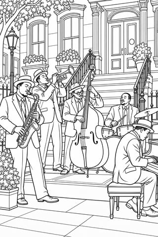 Harlem Jazz Quintet Coloring Page