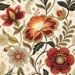 Neon Red Floral Embroidery Design
