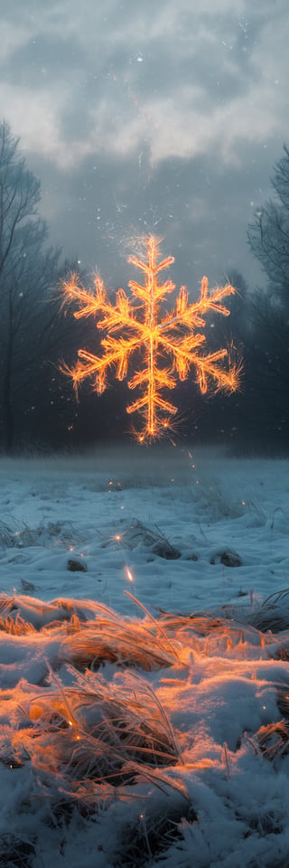 Fiery Snowflake in Winter's Embrace