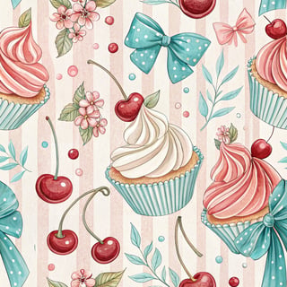 Seamless Cherry Dessert Pattern