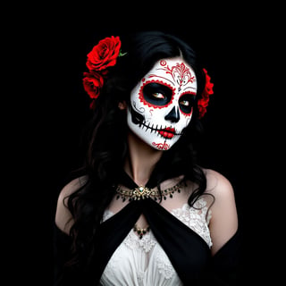 Skull Face Woman with Roses