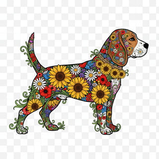 Boho Floral Beagle Illustration