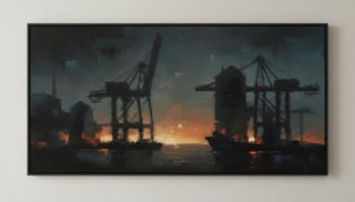 Abstract Nighttime Industrial Harbor