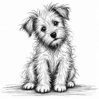 Scruffy Terrier Puppy Ink Sketch