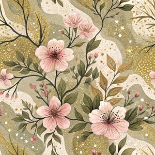 Neutral Camouflage Pattern with Floral Veins