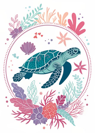 Vivid Stylized Sea Turtle Illustration