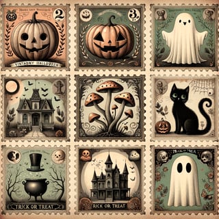 Whimsical Vintage Halloween Stamp Collage