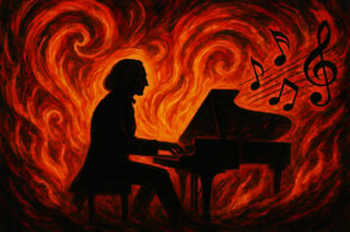 Fiery Liszt Piano Silhouette